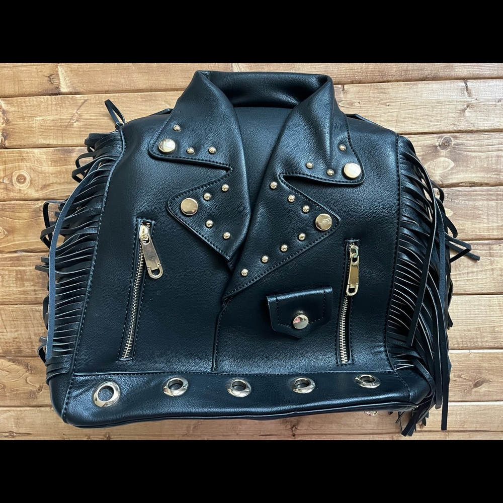 Moto Jacket Design Bike Vegan Leather Fringed Saddle Backpack